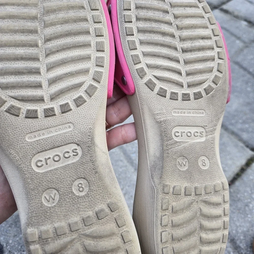 CROCS Sandal Cobbler Womens sz 8 PINK Slides Slip On Single Strap Preppy Beach